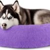 Dog & Cat Bed for Indoor Cats, 20in Calming Donut Bed for Puppy and Kitten, Washable Round Fluffy Pet Bed for Small Medium Dogs and Cats (Light Grey)