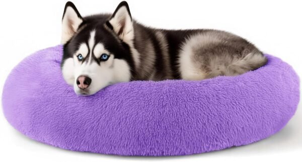 Dog & Cat Bed for Indoor Cats, 20in Calming Donut Bed for Puppy and Kitten, Washable Round Fluffy Pet Bed for Small Medium Dogs and Cats (Light Grey)