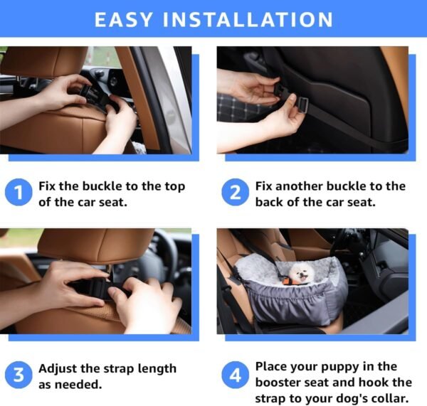 Dog Car Seat for Small Dogs,Washable Pet Booster Car Seats with Clip-On Safty Leash, Comfy Deluxe Plush Carseat with Storage Pockets, Puppy Car Travel Carrier Bed for Dogs Under 25 lbs, Grey