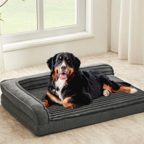 Orthopedic Dog Beds for Large Dogs, XLarge Waterproof Dog Bed with L Bolster Sides, Washable Big Pet Bed with Removable Cover & Non-Slip Bottom, 40 x 28 inch, Gray