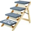 Wood Pet Stairs/Pet Steps, 2-in-1 Foldable Wooden Dog Stair for Beds, Sofa and Cars, Dog Stairs & Ramp with 4 Steps for Small Medium Large Pet, up to 150 lbs