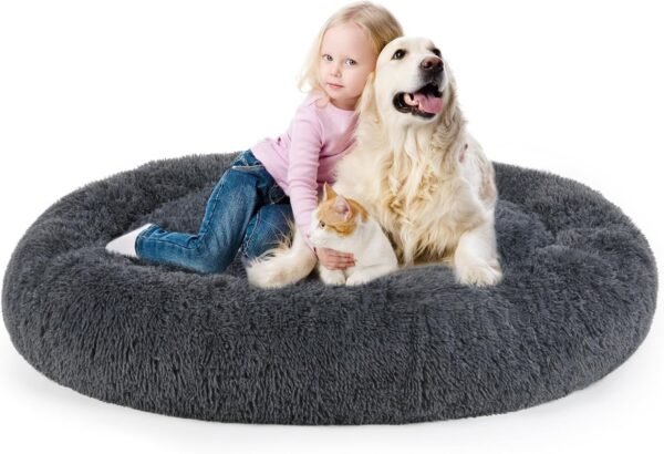 Dog Bed, Cat Calming Bed, Faux Fur Pillow Pet Donut Cuddler Round Plush Bed for Large Medium Small Dogs and Cats