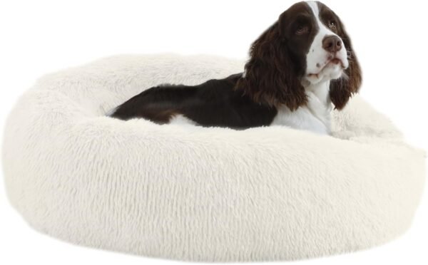 Calming Dog Bed, Plush Anti-Anxiety Donut Dog Bed for Small Medium Large Dogs, Warming Cozy Soft Cute Round Washable, Marshmallow Cuddler Nest Pet Bed