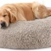Dog & Cat Bed for Indoor Cats, 20in Calming Donut Bed for Puppy and Kitten, Washable Round Fluffy Pet Bed for Small Medium Dogs and Cats (Light Grey)