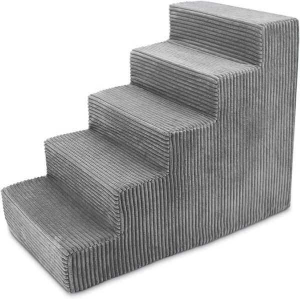 Dog Stairs & Steps - Foam Steps for Small Dogs & Cats, Non-Slip Indoor Balanced Pet Step Support, Dog Ramp, No Assembly, Ash Gray Linen, 2-Step (12-inch Height)