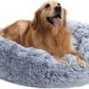 Calming Donut Dog Bed, 36 Inches Round Fluffy for Large Dogs, Anti-Anxiety Plush, Machine Washable