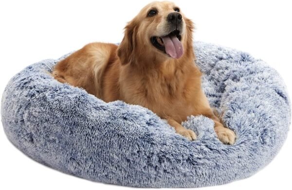 Calming Donut Dog Bed, 36 Inches Round Fluffy for Large Dogs, Anti-Anxiety Plush, Machine Washable