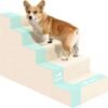 Dog Stairs for Small Dogs,5-Step Dog Steps for High Bed and Couch, High-Density Foam Pet Steps with Supporting Board, Non-Slip Removable Washable Cover