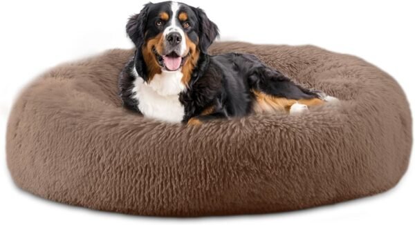 Calming Dog Bed, Plush Anti-Anxiety Donut Dog Bed for Small Medium Large Dogs, Warming Cozy Soft Cute Round Washable, Marshmallow Cuddler Nest Pet Bed