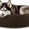 Dog & Cat Bed for Indoor Cats, 20in Calming Donut Bed for Puppy and Kitten, Washable Round Fluffy Pet Bed for Small Medium Dogs and Cats (Light Grey)