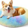 Dog & Cat Bed for Indoor Cats, 20in Calming Donut Bed for Puppy and Kitten, Washable Round Fluffy Pet Bed for Small Medium Dogs and Cats (Light Grey)