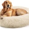 Dog & Cat Bed for Indoor Cats, 20in Calming Donut Bed for Puppy and Kitten, Washable Round Fluffy Pet Bed for Small Medium Dogs and Cats (Light Grey)