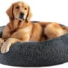 Dog & Cat Bed for Indoor Cats, 20in Calming Donut Bed for Puppy and Kitten, Washable Round Fluffy Pet Bed for Small Medium Dogs and Cats (Light Grey)