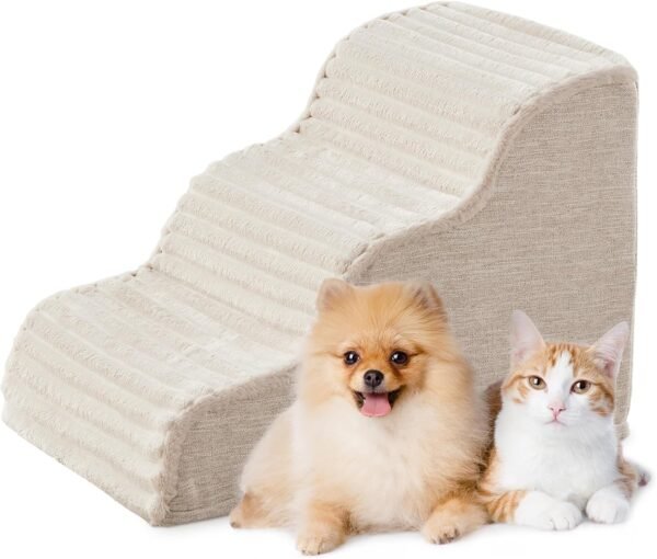 Dog Stairs for Small Dogs & Cats 15.7" H, High Density Foam Dog Steps Ramp for Couch Sofa and Chair, Pet Stairs with Non-Slip Bottom and Remove Washable Cover