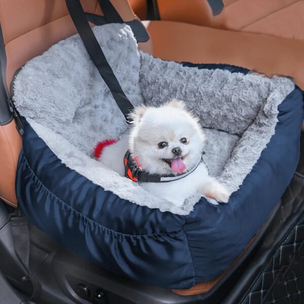Dog Car Seat for Small Dogs,Washable Pet Booster Car Seats with Clip-On Safty Leash, Comfy Deluxe Plush Carseat with Storage Pockets, Puppy Car Travel Carrier Bed for Dogs Under 25 lbs, Grey