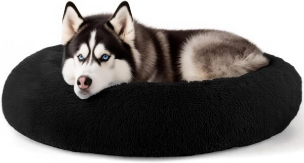 Dog & Cat Bed for Indoor Cats, 20in Calming Donut Bed for Puppy and Kitten, Washable Round Fluffy Pet Bed for Small Medium Dogs and Cats (Light Grey)