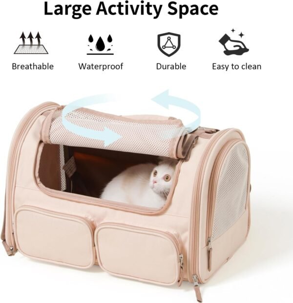 Cat Carrier, 4 Mesh Windows Small Dog Carrier, 4 Storage Pockets Cat Travel Bag, Under 15 lb Airline Approved Pet Carrier, Rollable Cover for Nervous Cats, Pink