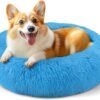 Dog & Cat Bed for Indoor Cats, 20in Calming Donut Bed for Puppy and Kitten, Washable Round Fluffy Pet Bed for Small Medium Dogs and Cats (Light Grey)