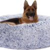 Calming Donut Dog Bed, 36 Inches Round Fluffy for Large Dogs, Anti-Anxiety Plush, Machine Washable