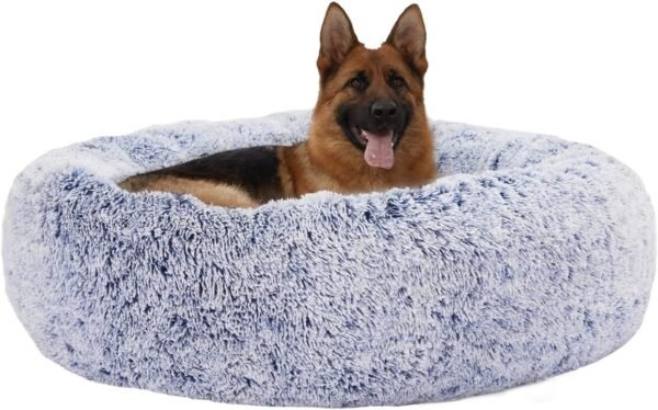 Calming Donut Dog Bed, 36 Inches Round Fluffy for Large Dogs, Anti-Anxiety Plush, Machine Washable
