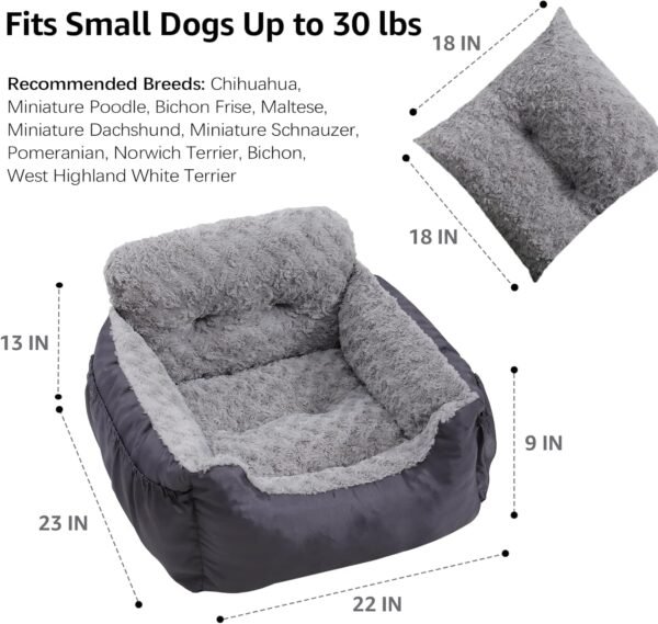 Dog Car Seat for Small Dogs,Washable Pet Booster Car Seats with Clip-On Safty Leash, Comfy Deluxe Plush Carseat with Storage Pockets, Puppy Car Travel Carrier Bed for Dogs Under 25 lbs, Grey