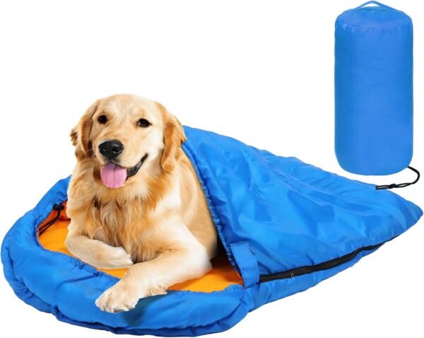 Dog Sleeping Bag with Storage Bag Waterproof Warm Packable Dog Bed for Travel Camping Hiking Backpacking (Grey+Orange)