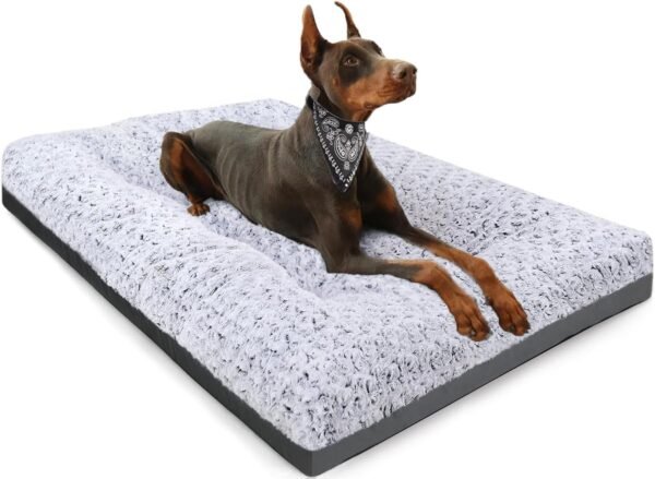 Deluxe Washable Dog Bed for Large Dogs Dog Crate Mat 35 Inch Comfy Fluffy Kennel Pad Anti-Slip for Dogs Up to 60 lbs, 35" x 23", Grey