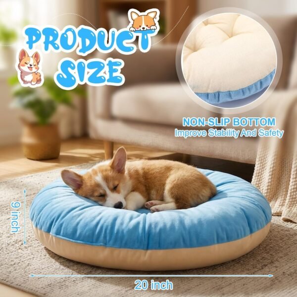 4 Pcs 20 Inch Round Dog & Cat Bed, Soft Bed Pet Crate Pads for Dogs Fluffy Warm Washable Pillow Cushion for Small and Medium Pets Cats (Brown, Blue, White, Beige)