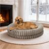 Luxury Donut Dog Bed, 30 Inches Round Dog Bed Medium Size Dogs Washable, Orthopedic Calming Dogs Bed for Pets with Anti-Slip Bottom, Oatmeal
