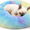 Dog & Cat Bed for Indoor Cats, 20in Calming Donut Bed for Puppy and Kitten, Washable Round Fluffy Pet Bed for Small Medium Dogs and Cats (Light Grey)