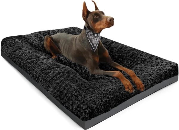 Deluxe Washable Dog Bed for Large Dogs Dog Crate Mat 35 Inch Comfy Fluffy Kennel Pad Anti-Slip for Dogs Up to 60 lbs, 35" x 23", Grey