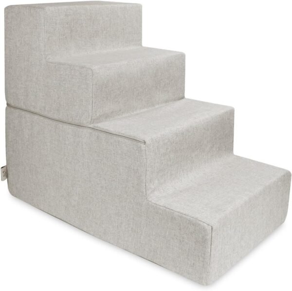 Dog Stairs & Steps - Foam Steps for Small Dogs & Cats, Non-Slip Indoor Balanced Pet Step Support, Dog Ramp, No Assembly, Ash Gray Linen, 2-Step (12-inch Height)
