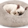 Dog & Cat Bed for Indoor Cats, 20in Calming Donut Bed for Puppy and Kitten, Washable Round Fluffy Pet Bed for Small Medium Dogs and Cats (Light Grey)