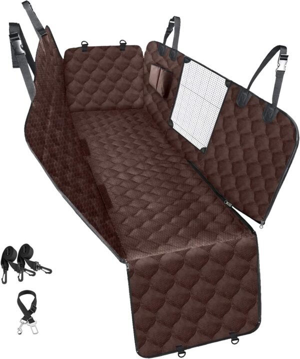 Dog Car Seat Cover with Mesh Window, 100% Waterproof Pet Seat Cover for Back Seat, Scratchproof Dog Hammock for Cars, Trucks, SUVs, Jeeps