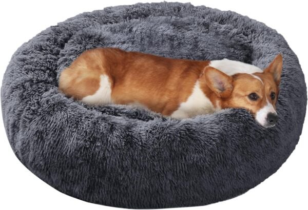 Dog & Cat Bed, Calming Anti-Anxiety Pet Bed for Small Dogs, Fluffy Donut Cushion for Small and Medium Pets