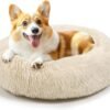 Dog & Cat Bed for Indoor Cats, 20in Calming Donut Bed for Puppy and Kitten, Washable Round Fluffy Pet Bed for Small Medium Dogs and Cats (Light Grey)