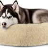 Dog & Cat Bed for Indoor Cats, 20in Calming Donut Bed for Puppy and Kitten, Washable Round Fluffy Pet Bed for Small Medium Dogs and Cats (Light Grey)