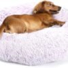 Small Calming Dogs Bed for Small Dogs Anti-Anxiety Machine Washable Fluffy Luxury Anti-Slip Waterproof Mute Base Warming Cozy Soft Pet Puppy Round Bed