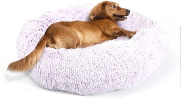 Small Calming Dogs Bed for Small Dogs Anti-Anxiety Machine Washable Fluffy Luxury Anti-Slip Waterproof Mute Base Warming Cozy Soft Pet Puppy Round Bed