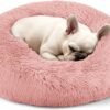 Dog & Cat Bed for Indoor Cats, 20in Calming Donut Bed for Puppy and Kitten, Washable Round Fluffy Pet Bed for Small Medium Dogs and Cats (Light Grey)