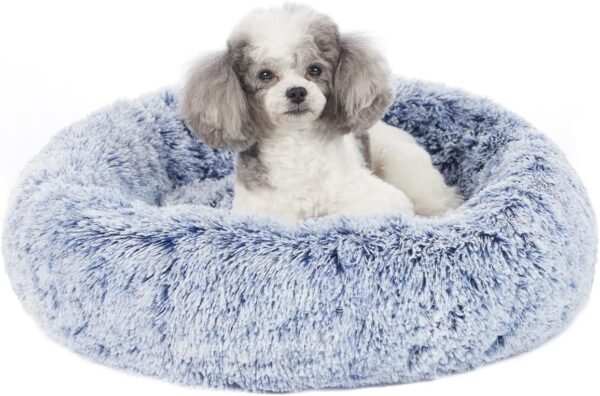 Calming Donut Dog Bed, 36 Inches Round Fluffy for Large Dogs, Anti-Anxiety Plush, Machine Washable