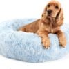 Small Calming Dogs Bed for Small Dogs Anti-Anxiety Machine Washable Fluffy Luxury Anti-Slip Waterproof Mute Base Warming Cozy Soft Pet Puppy Round Bed