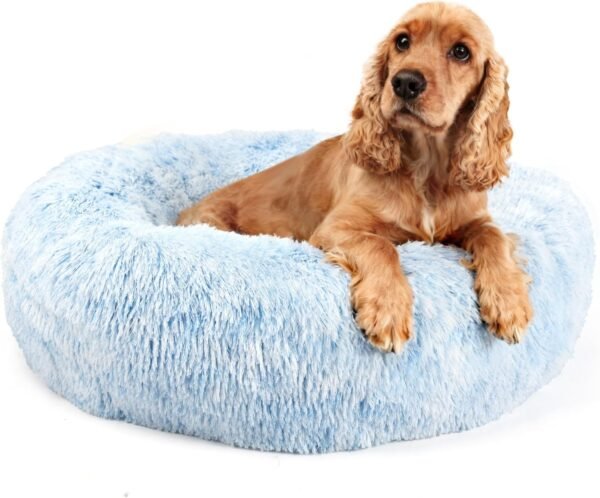 Small Calming Dogs Bed for Small Dogs Anti-Anxiety Machine Washable Fluffy Luxury Anti-Slip Waterproof Mute Base Warming Cozy Soft Pet Puppy Round Bed
