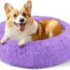 Dog & Cat Bed for Indoor Cats, 20in Calming Donut Bed for Puppy and Kitten, Washable Round Fluffy Pet Bed for Small Medium Dogs and Cats (Light Grey)