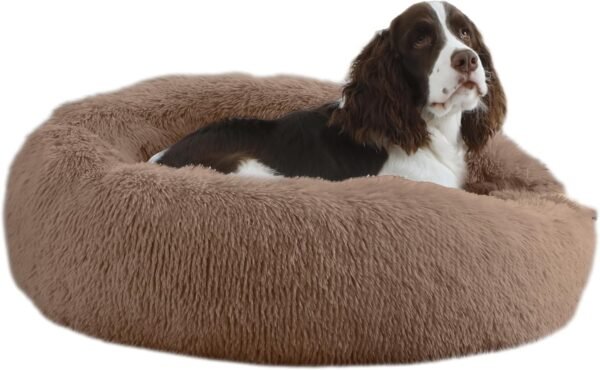 Calming Dog Bed, Plush Anti-Anxiety Donut Dog Bed for Small Medium Large Dogs, Warming Cozy Soft Cute Round Washable, Marshmallow Cuddler Nest Pet Bed