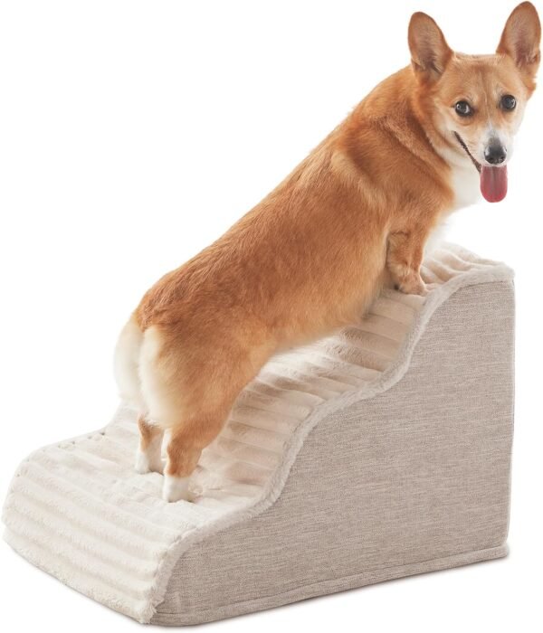 Dog Stairs for Small Dogs & Cats 15.7" H, High Density Foam Dog Steps Ramp for Couch Sofa and Chair, Pet Stairs with Non-Slip Bottom and Remove Washable Cover