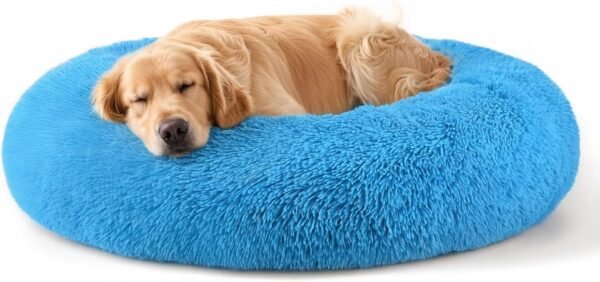 Dog & Cat Bed for Indoor Cats, 20in Calming Donut Bed for Puppy and Kitten, Washable Round Fluffy Pet Bed for Small Medium Dogs and Cats (Light Grey)