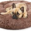 Small Calming Dogs Bed for Small Dogs Anti-Anxiety Machine Washable Fluffy Luxury Anti-Slip Waterproof Mute Base Warming Cozy Soft Pet Puppy Round Bed