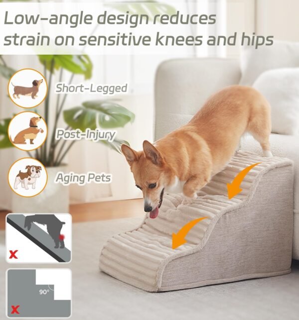 Dog Stairs for Small Dogs & Cats 15.7" H, High Density Foam Dog Steps Ramp for Couch Sofa and Chair, Pet Stairs with Non-Slip Bottom and Remove Washable Cover
