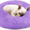 Dog & Cat Bed for Indoor Cats, 20in Calming Donut Bed for Puppy and Kitten, Washable Round Fluffy Pet Bed for Small Medium Dogs and Cats (Light Grey)
